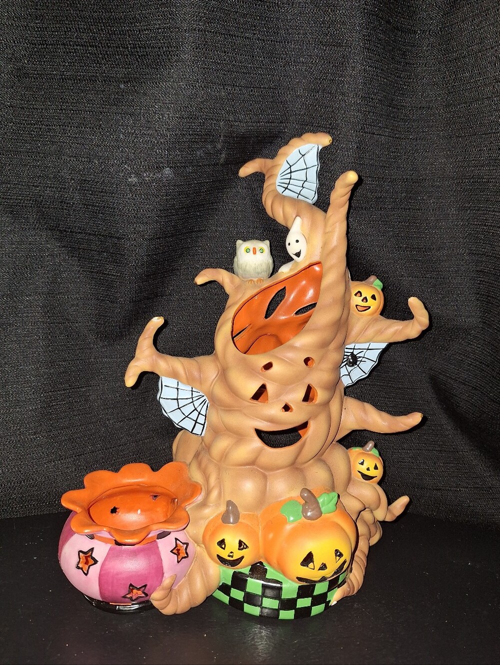 PartyLite Ceramic Halloween Scary Tree Tealight  Decor